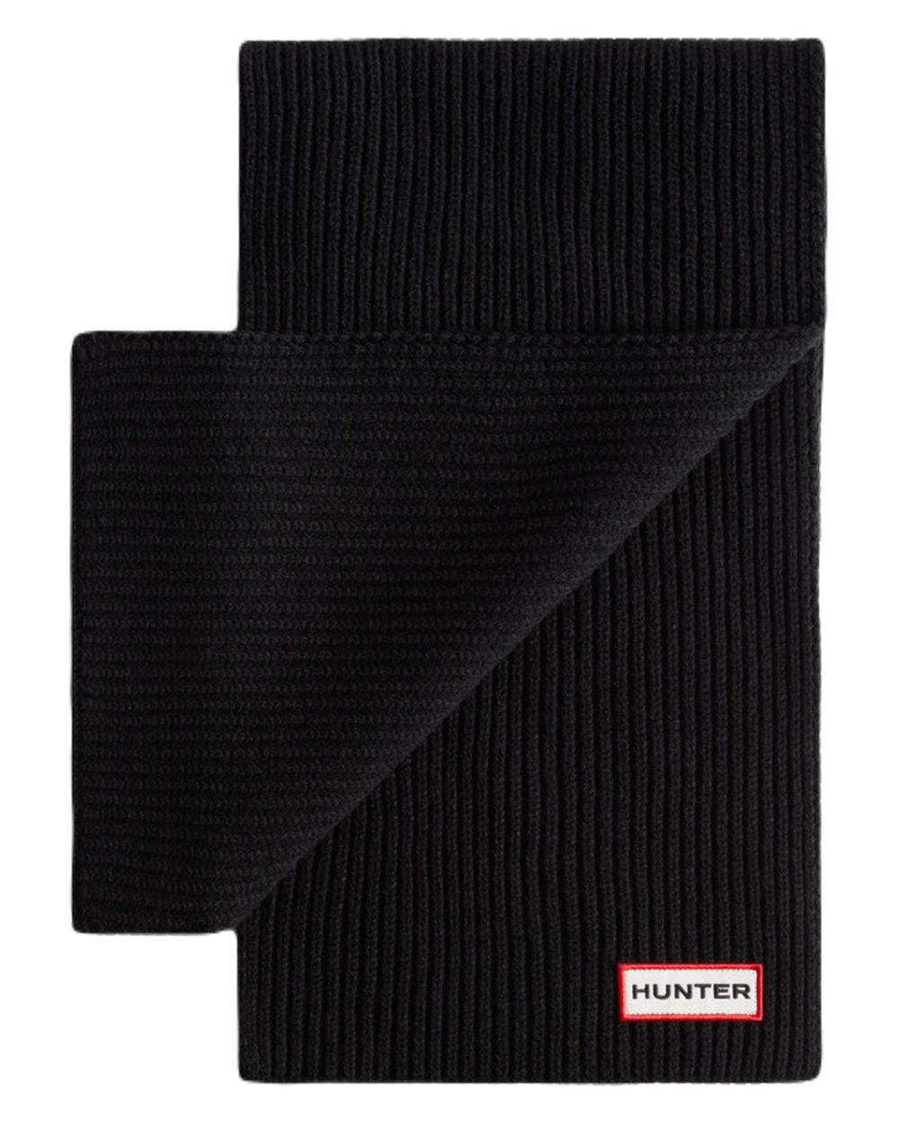 Black Coloured Hunter Jura Scarf and Beanie Box Set on White Background
