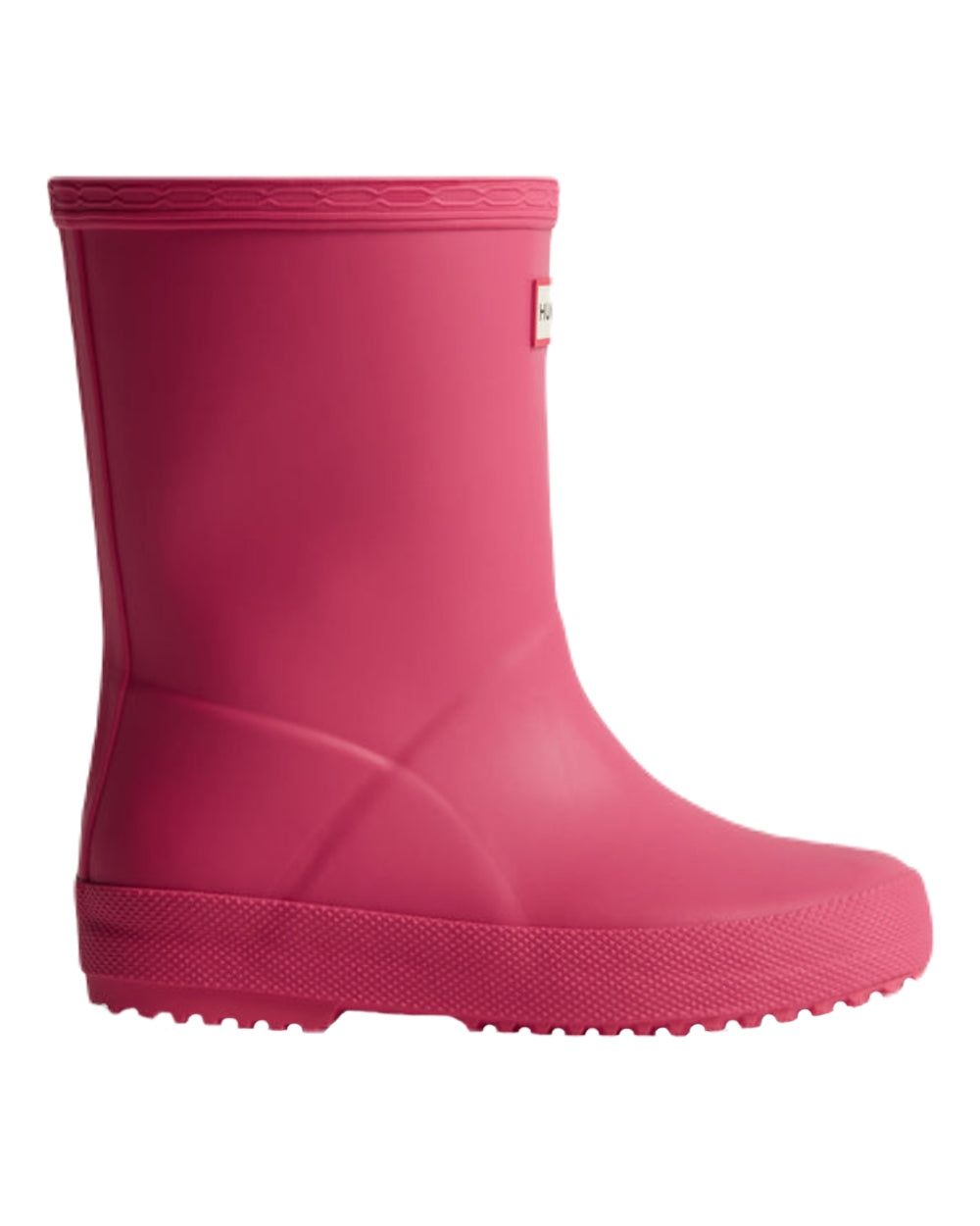 Bright Pink Coloured Hunter Kids First Classic Wellington Boots on White Background
