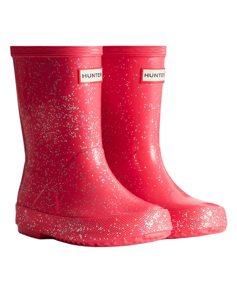 Thrift Pink Coloured Hunter Kids First Original Giant Glitter Wellington Boots on White Background
