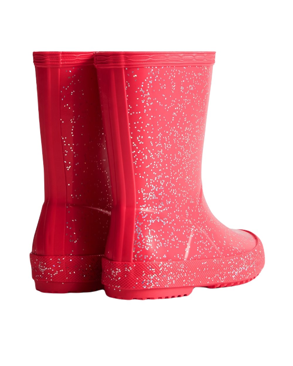 Thrift Pink Coloured Hunter Kids First Original Giant Glitter Wellington Boots on White Background
