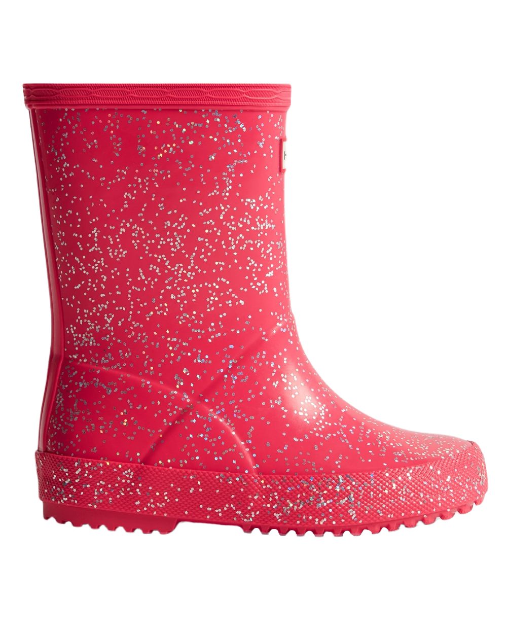 Thrift Pink Coloured Hunter Kids First Original Giant Glitter Wellington Boots on White Background
