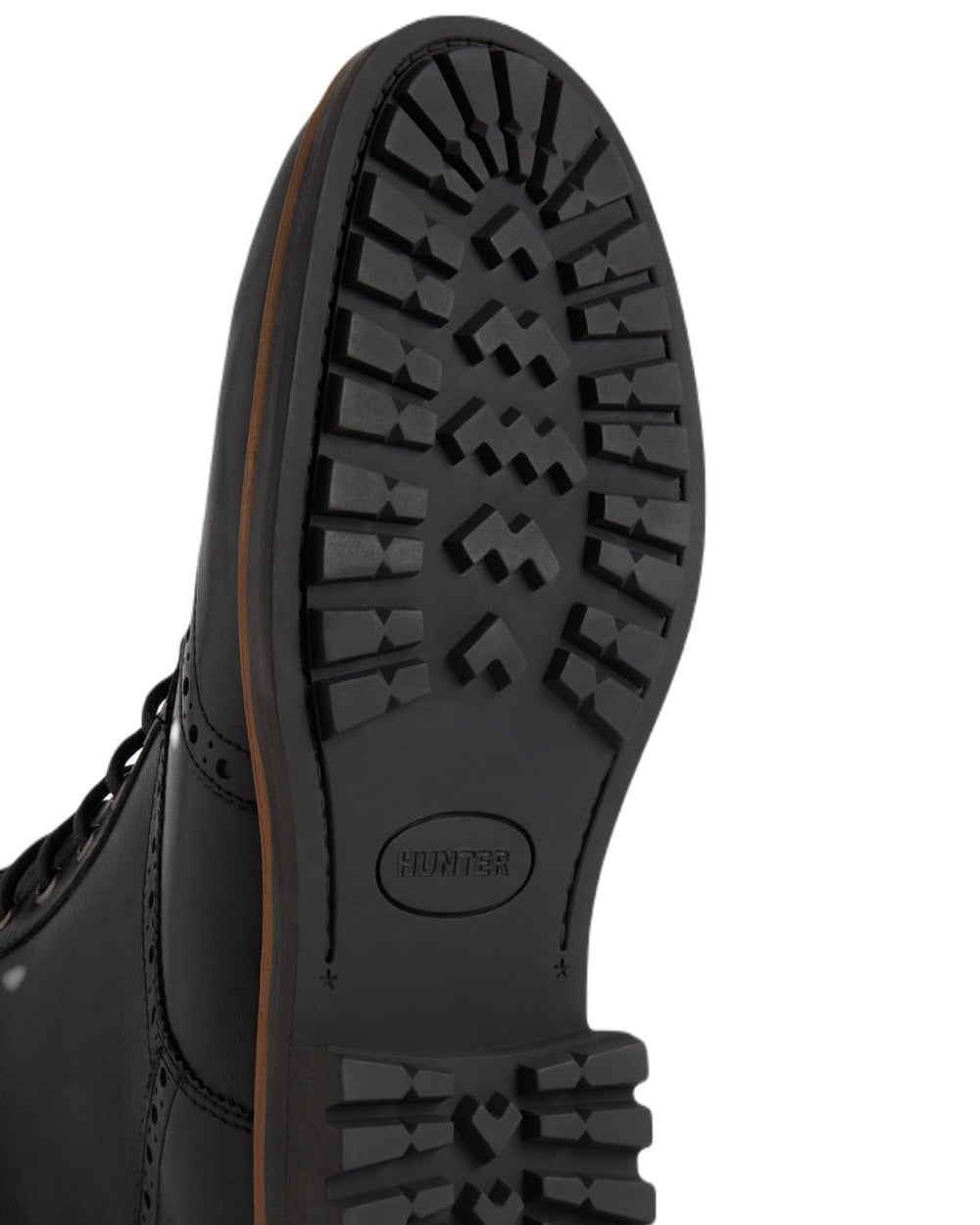 Black Coloured Hunter Mens Cawdor Brogue Ankle Boots on White Background
