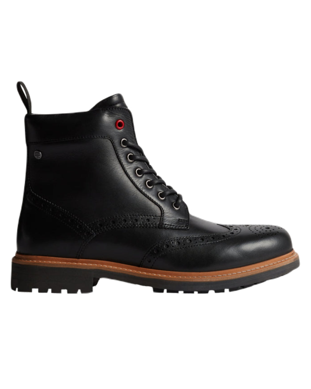 Black Coloured Hunter Mens Cawdor Brogue Ankle Boots on White Background

