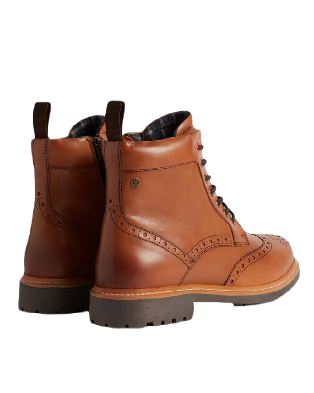 Tan Coloured Hunter Mens Cawdor Brogue Ankle Boots on White Background
