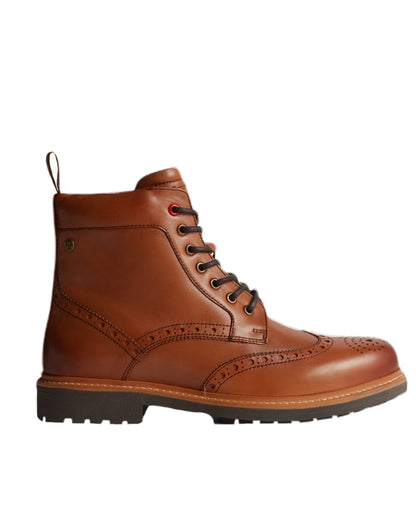 Tan Coloured Hunter Mens Cawdor Brogue Ankle Boots on White Background
