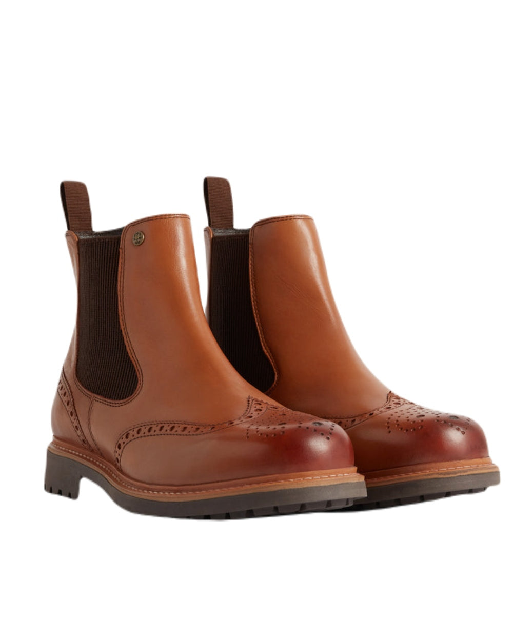 Tan Coloured Hunter Mens Cawdor Brogue Dealer Boots on White Background
