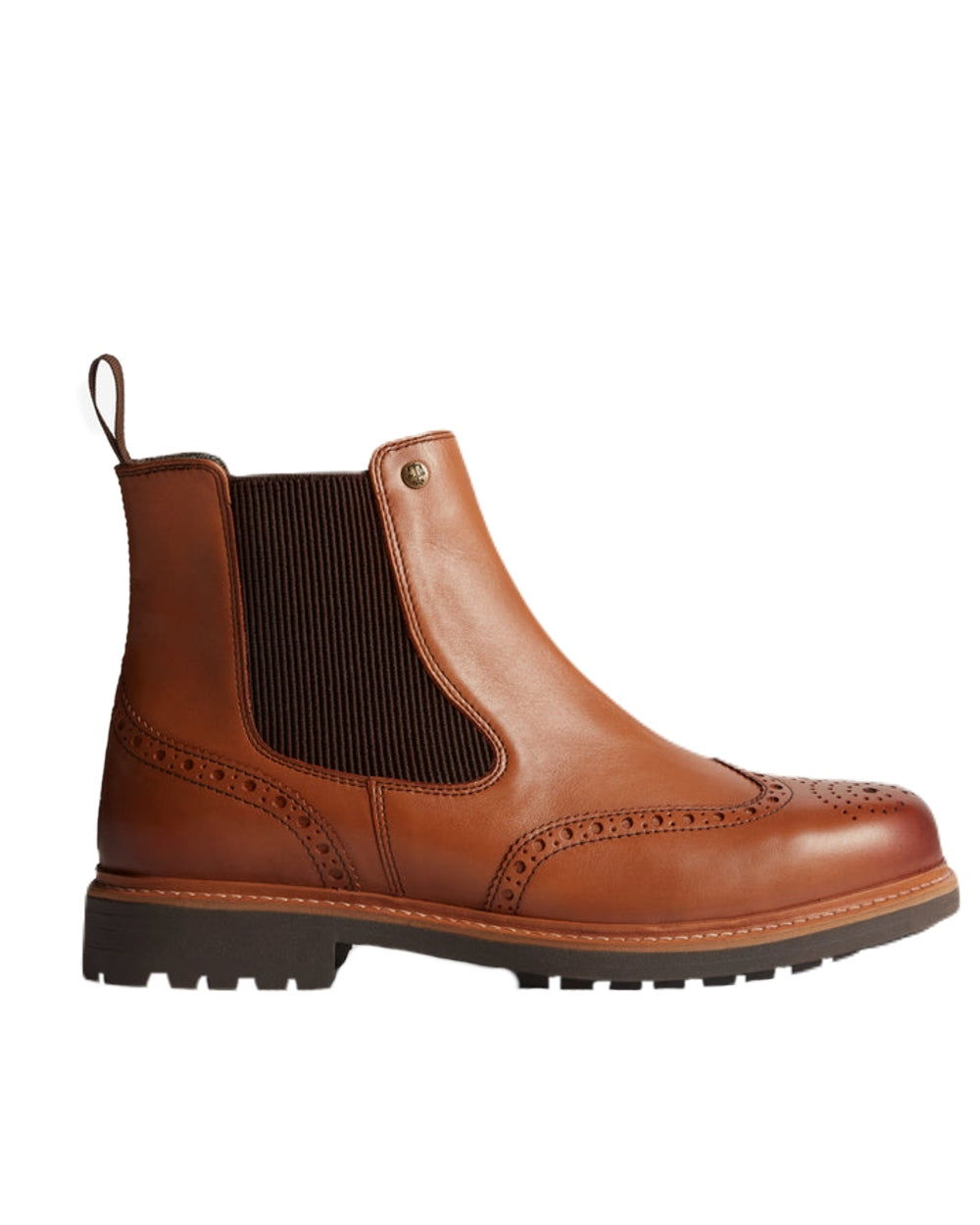 Tan Coloured Hunter Mens Cawdor Brogue Dealer Boots on White Background
