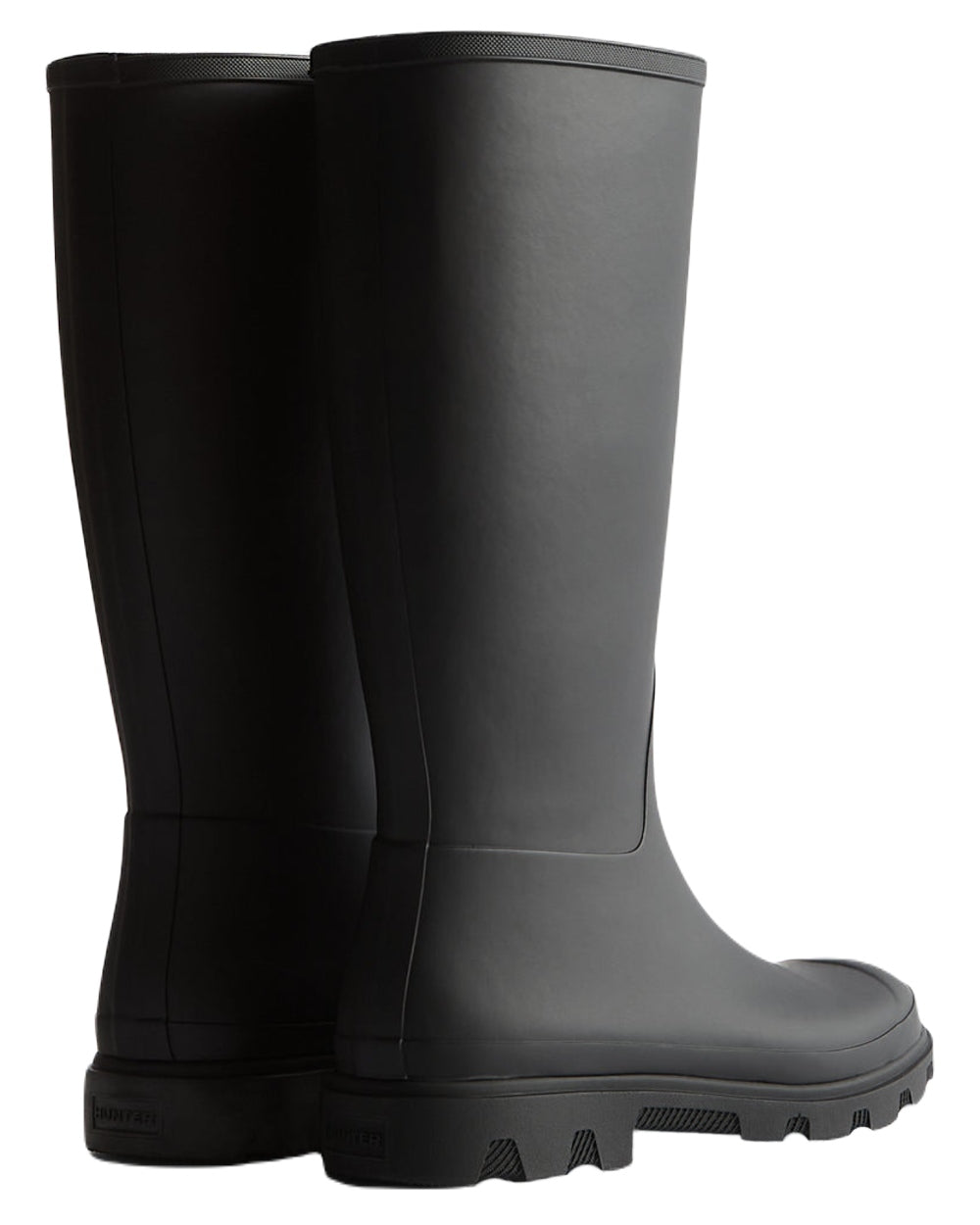 Black Coloured Hunter Mens Downpour Tall Wellingtons on white background
