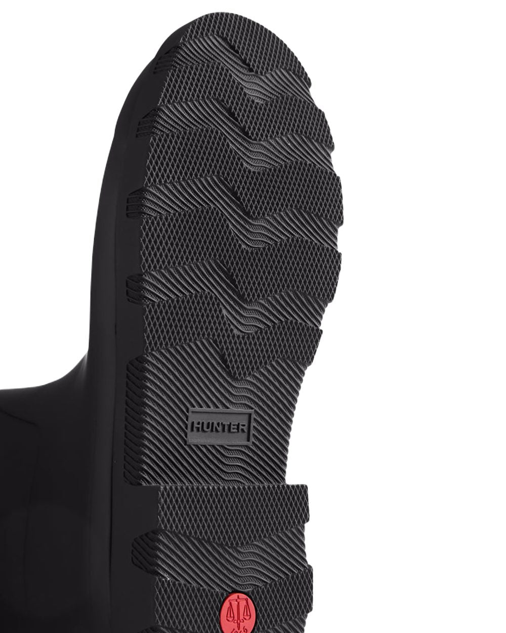 Black Coloured Hunter Mens Downpour Tall Wellingtons on white background
