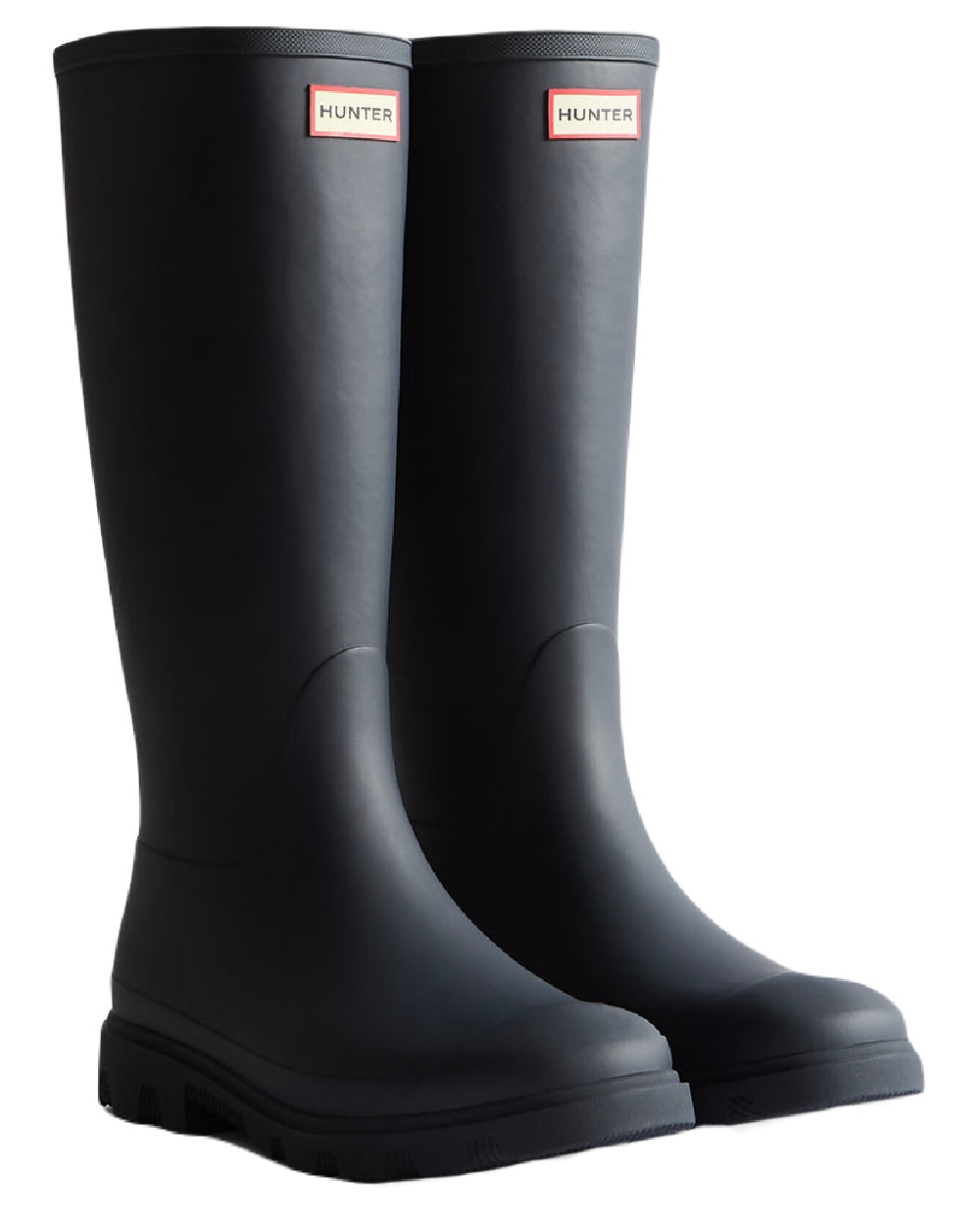 Hunter Navy Coloured Hunter Mens Downpour Tall Wellingtons on white background

