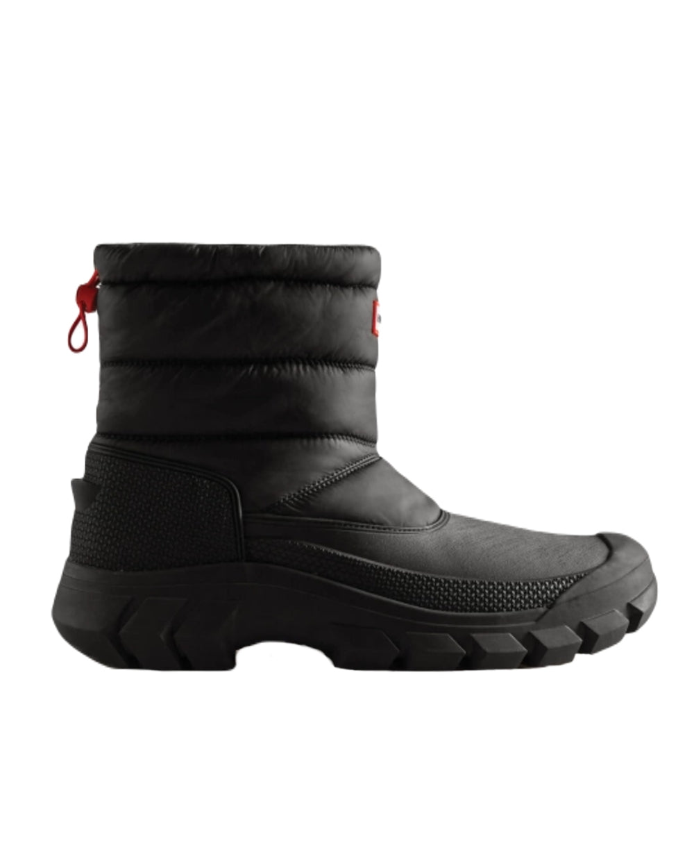 Black Coloured Hunter Mens Intrepid Short Snow Boots on White Background
