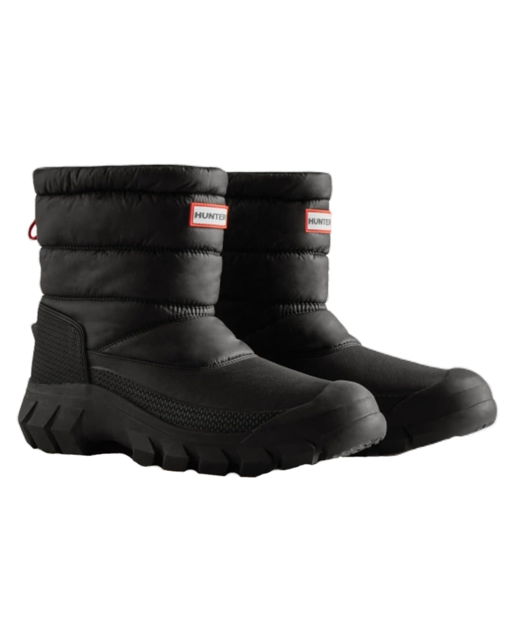 Black Coloured Hunter Mens Intrepid Short Snow Boots on White Background
