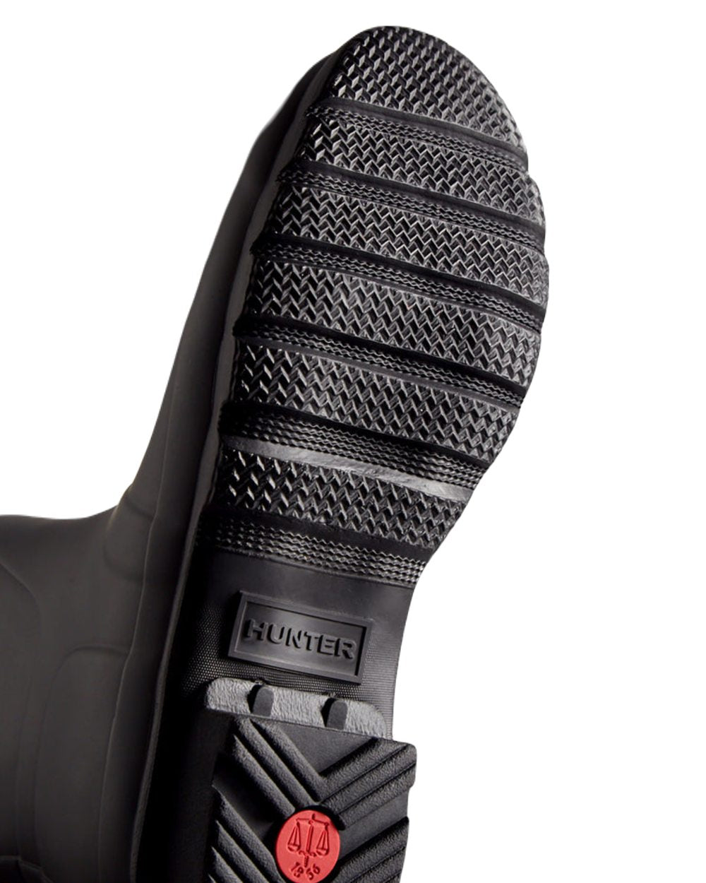 Black Coloured Hunter Mens Original Short Wellington Boots on White Background
