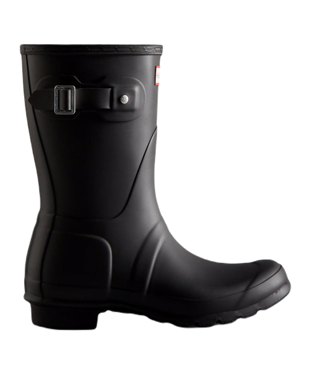 Black Coloured Hunter Mens Original Short Wellington Boots on White Background
