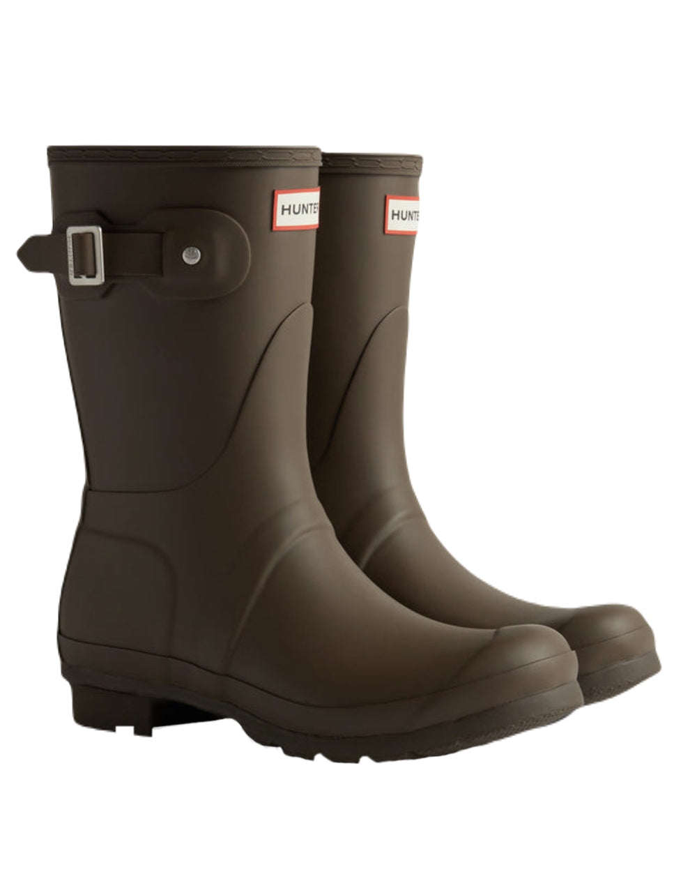 Chocolate Brown Coloured Hunter Mens Original Short Wellington Boots on White Background
