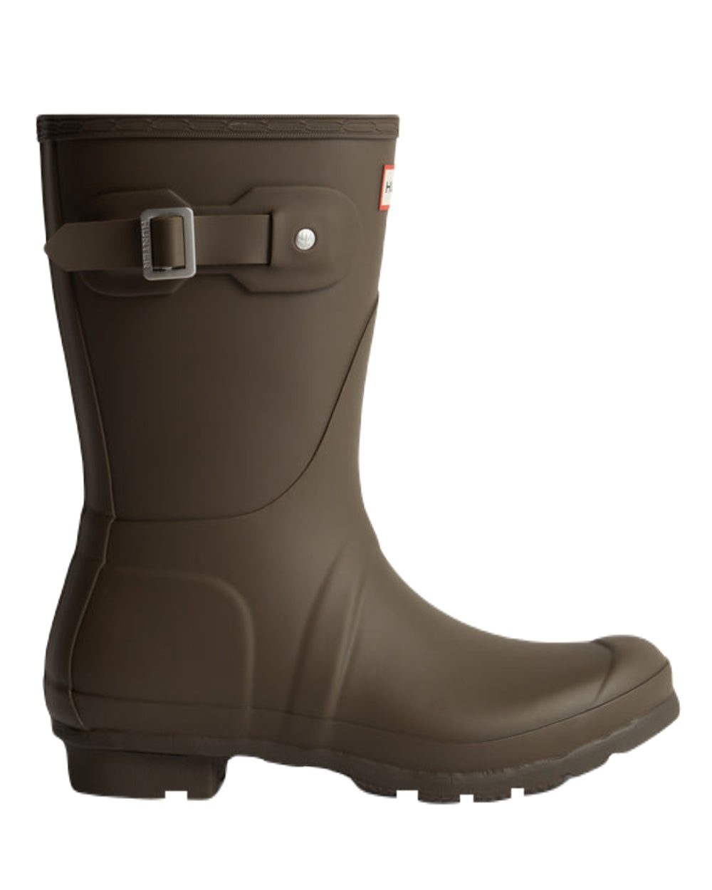 Chocolate Brown Coloured Hunter Mens Original Short Wellington Boots on White Background
