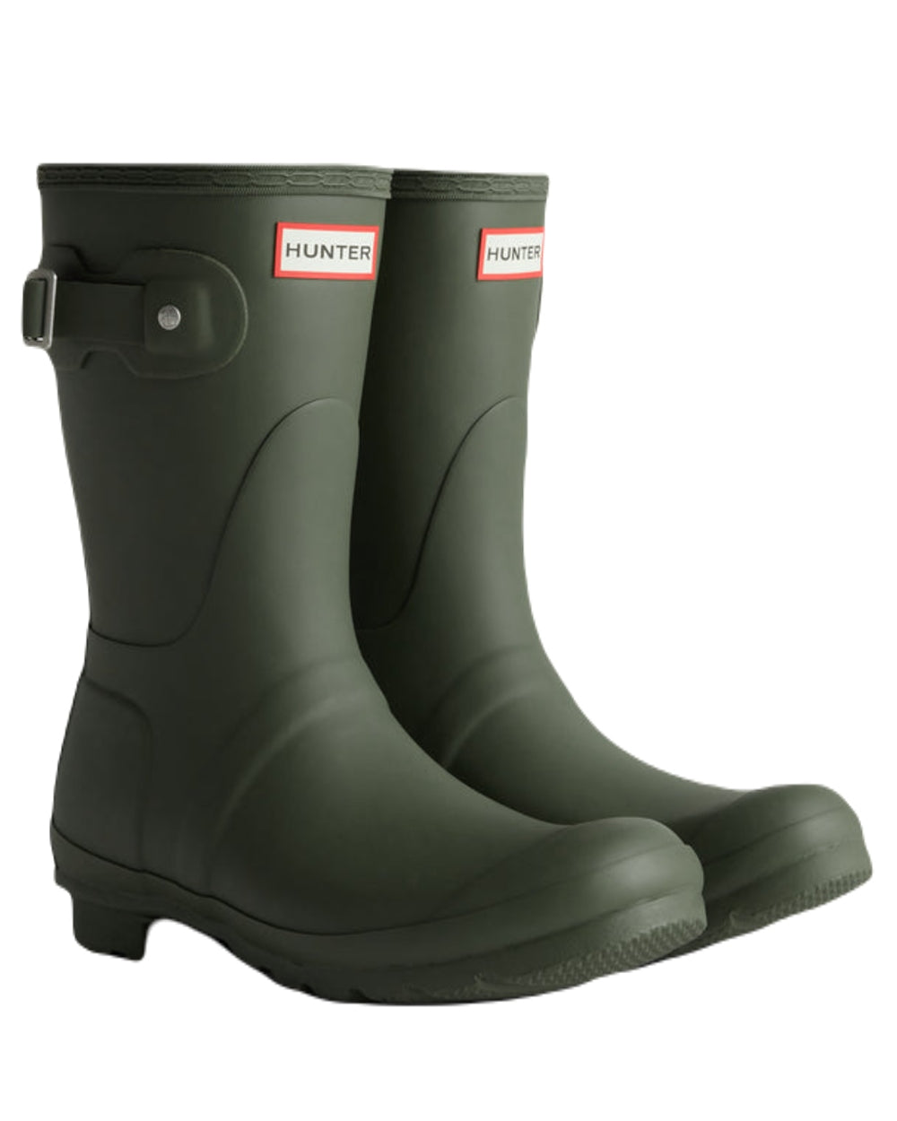 Dark Olive Coloured Hunter Mens Original Short Wellington Boots on White Background
