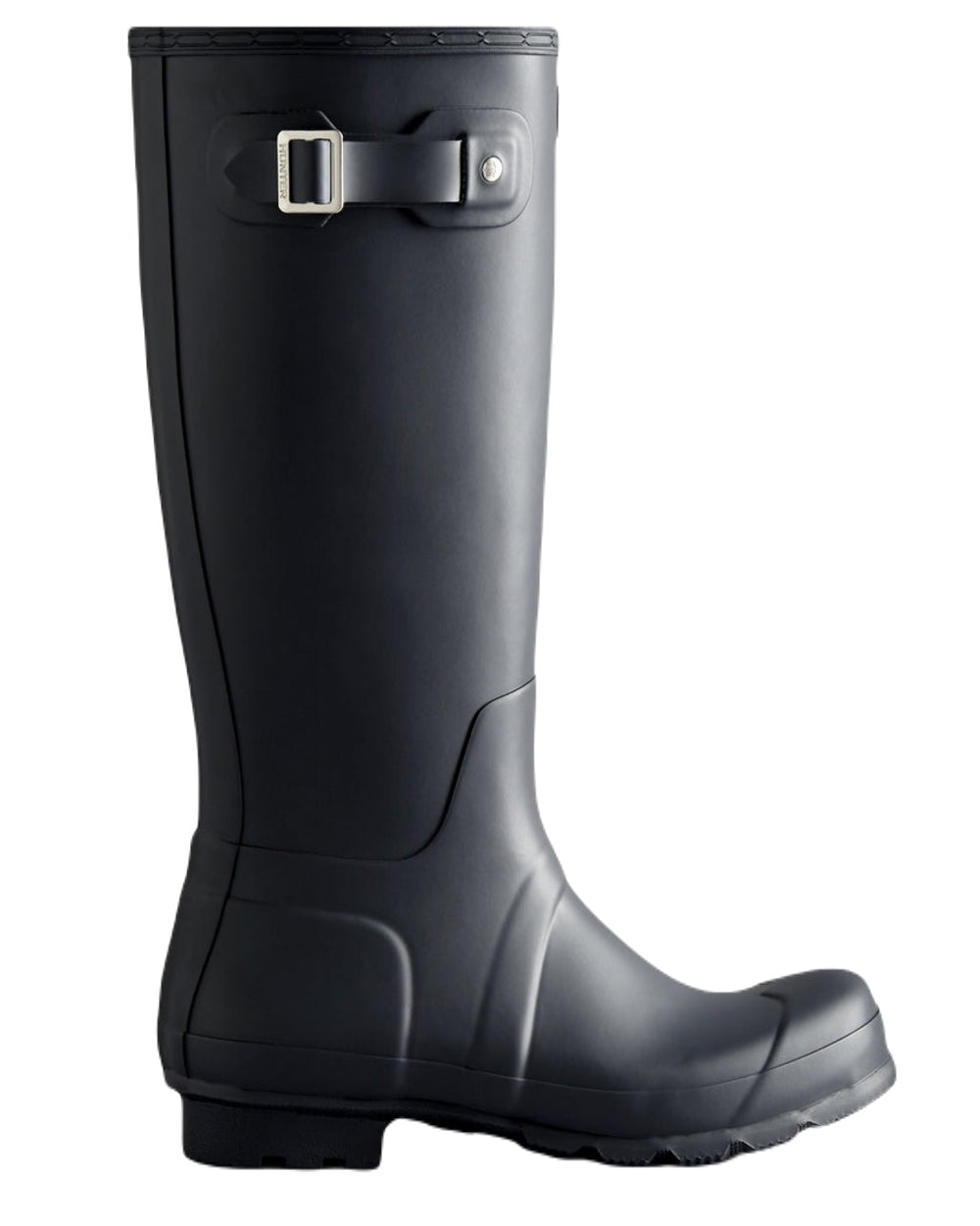 Navy Coloured Hunter Mens Original Tall Wellington Boots on White Background
