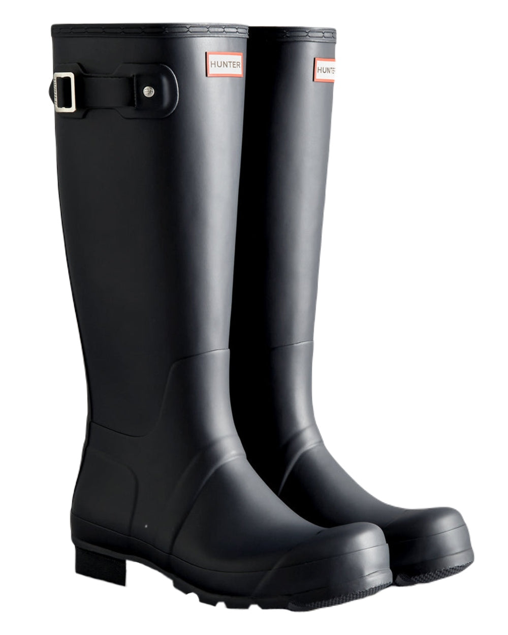 Navy Coloured Hunter Mens Original Tall Wellington Boots on White Background
