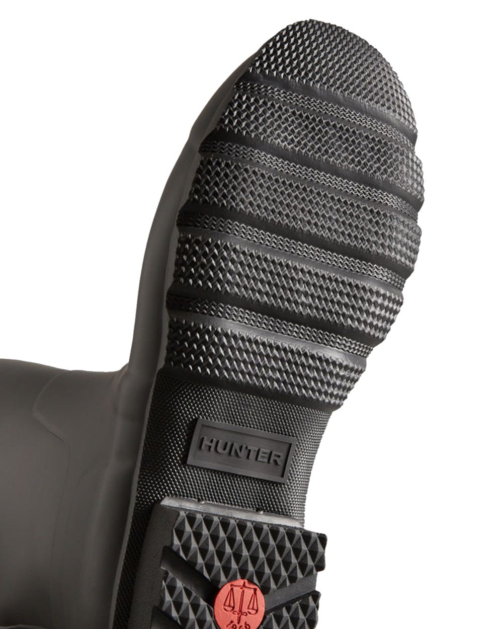 Black Coloured Hunter Mens Original Tall Wellington Boots on White Background
