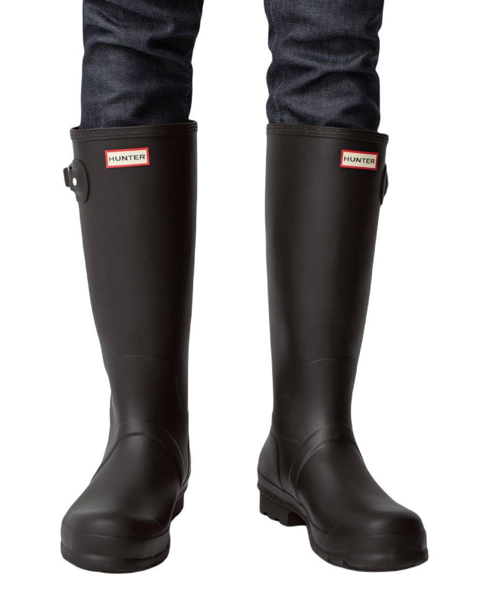 Black Coloured Hunter Mens Original Tall Wellington Boots on White Background
