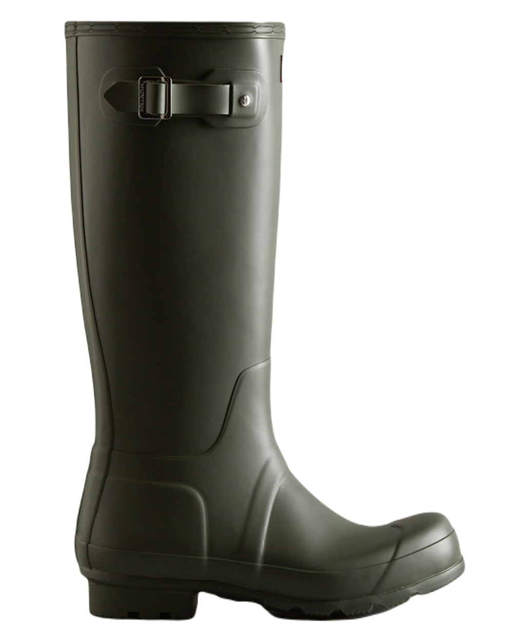 Dark Olive Coloured Hunter Mens Original Tall Wellington Boots on White Background
