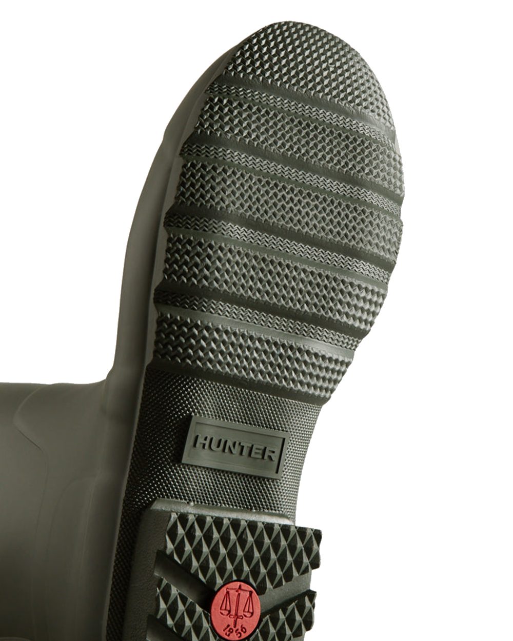 Dark Olive Coloured Hunter Mens Original Tall Wellington Boots on White Background
