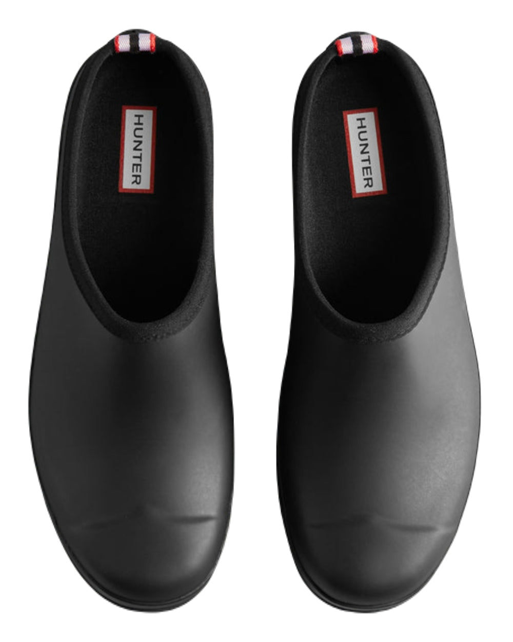 Black Coloured Hunter Mens Play Clogs on White Background
