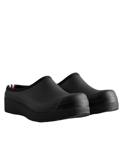 Black Coloured Hunter Mens Play Clogs on White Background
