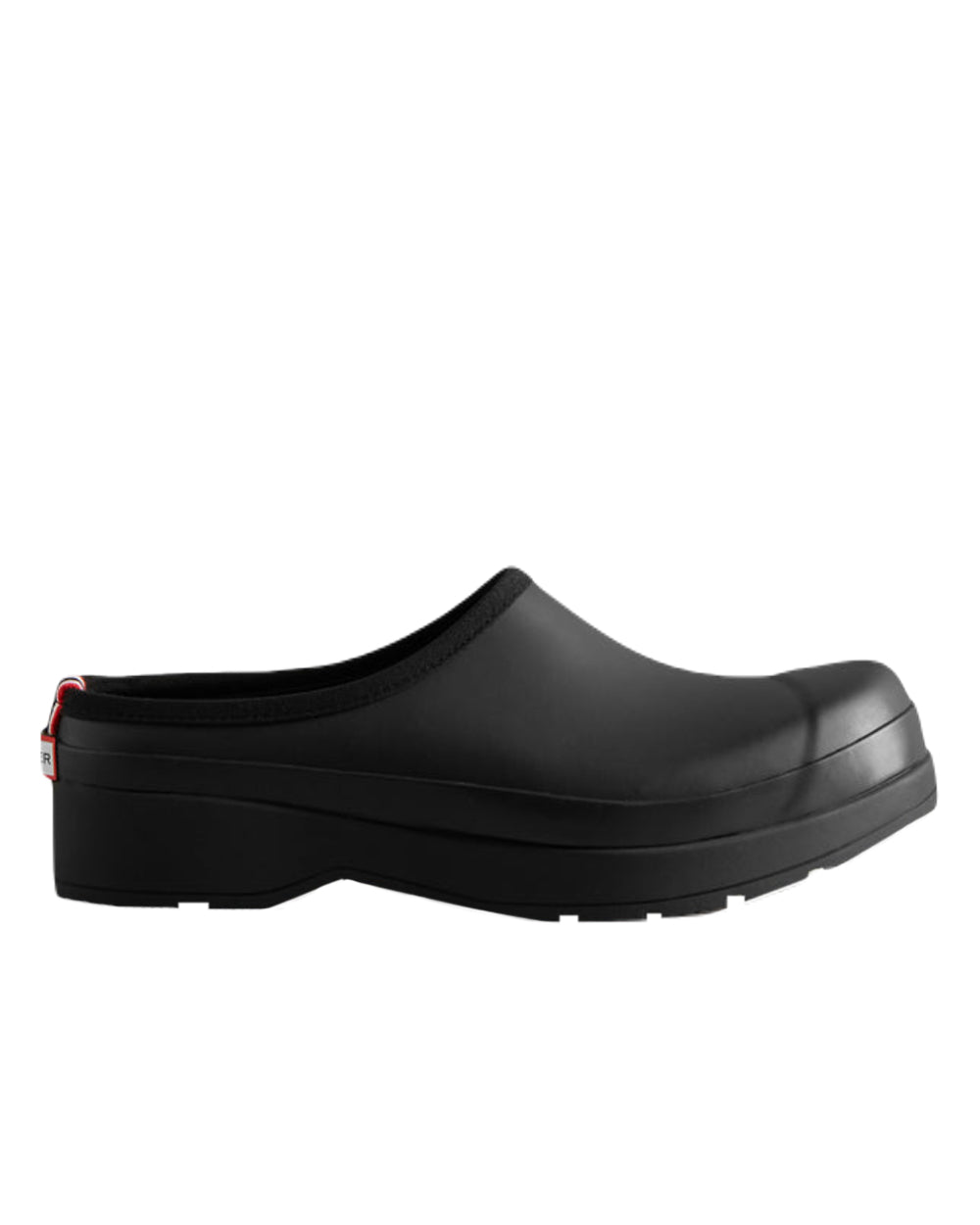 Black Coloured Hunter Mens Play Clogs on White Background
