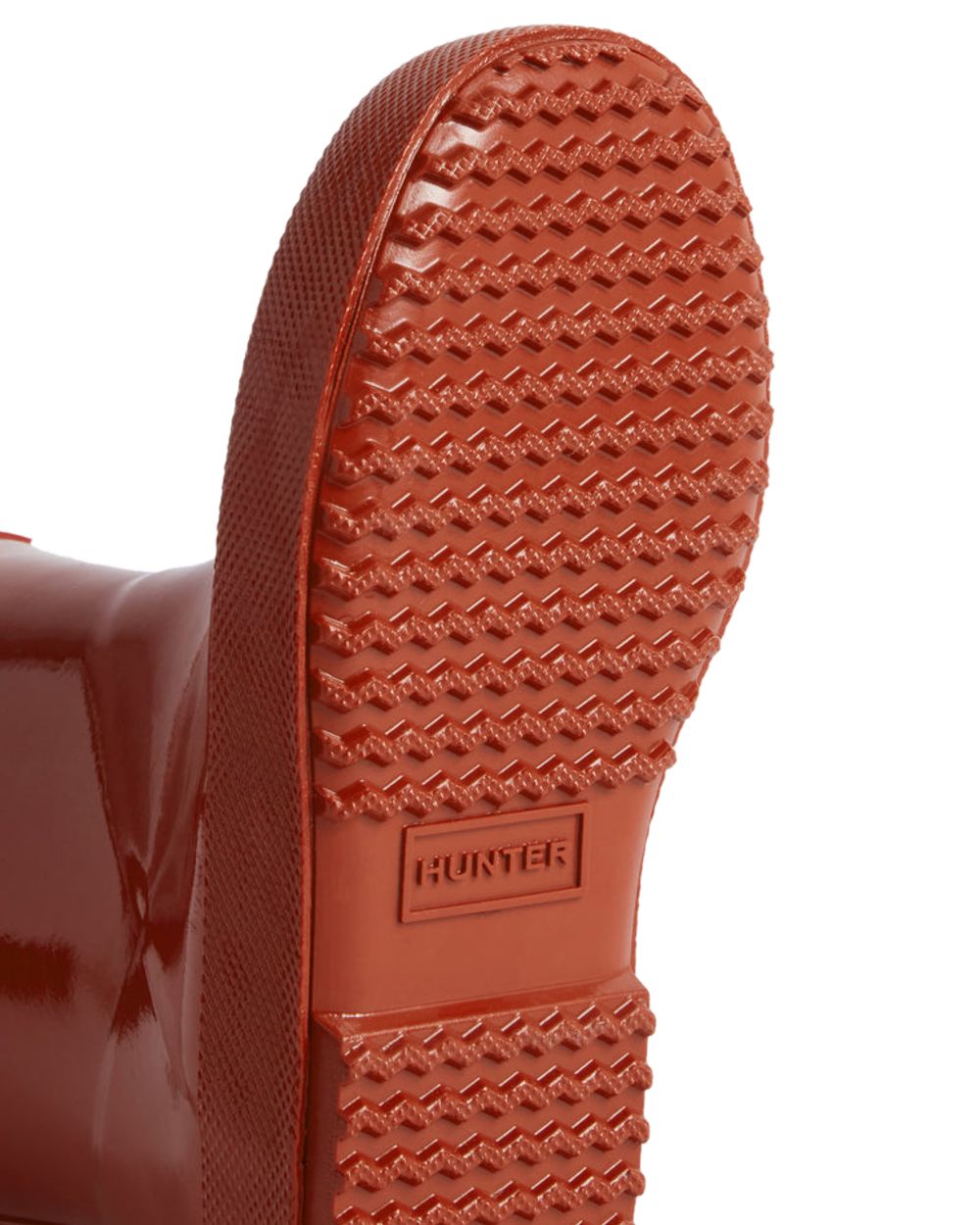 Military Red Coloured Hunter Original Kids First Gloss Wellington Boots on White Background
