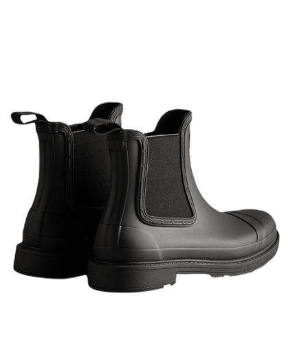 Black Coloured Hunter Womens Commando Chelsea Boots on White Background

