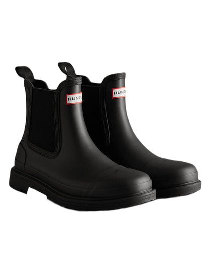 Black Coloured Hunter Womens Commando Chelsea Boots on White Background
