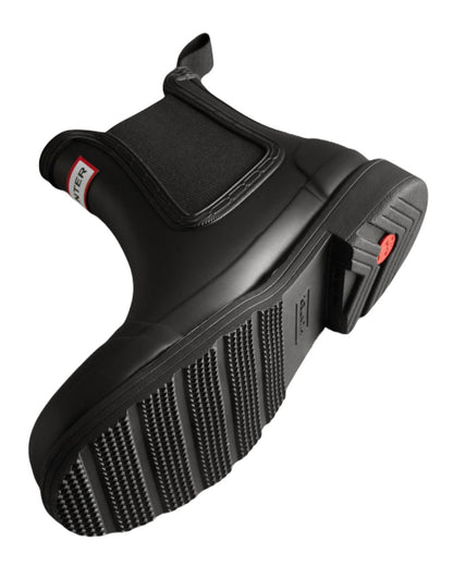 Black Coloured Hunter Womens Commando Chelsea Boots on White Background
