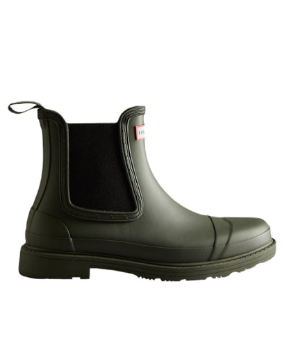 Dark Olive Coloured Hunter Womens Commando Chelsea Boots on White Background
