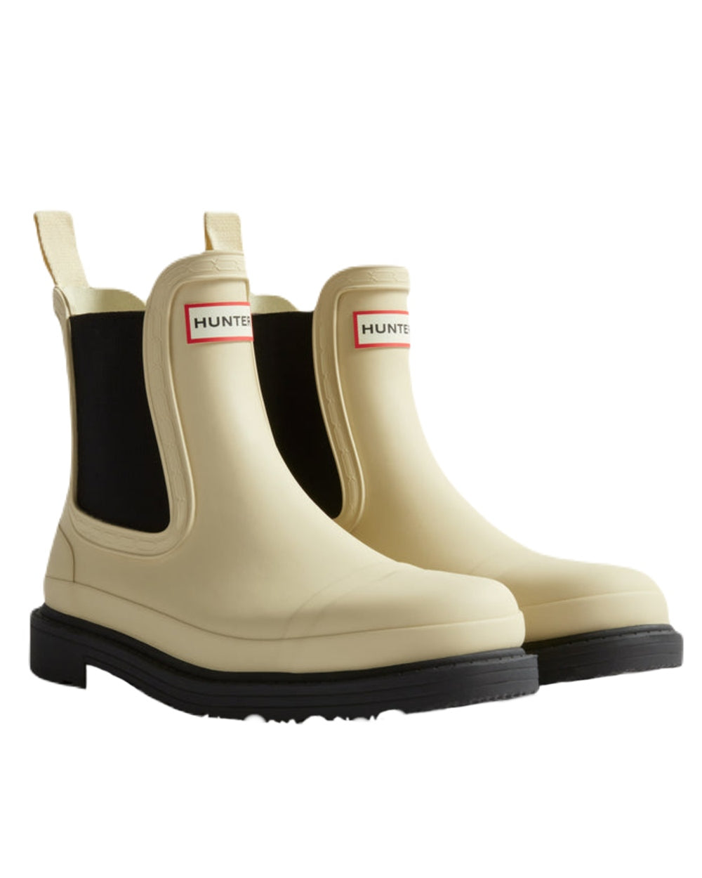 Gravel Black Coloured Hunter Womens Commando Chelsea Boots on White Background
