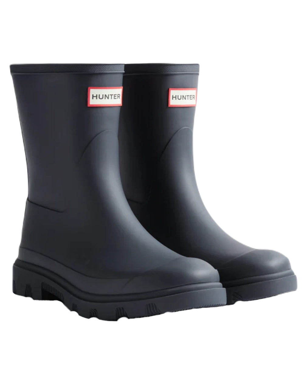 Hunter Navy Coloured Hunter Womens Downpour Short Wellington Boots on White Background
