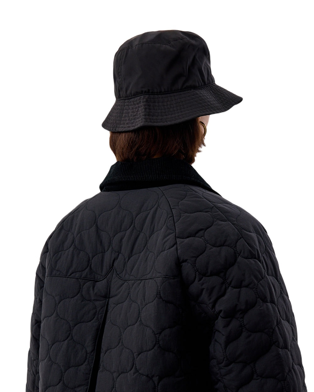 Black Coloured Hunter Womens Fionn Long Quilted Coat on White Background
