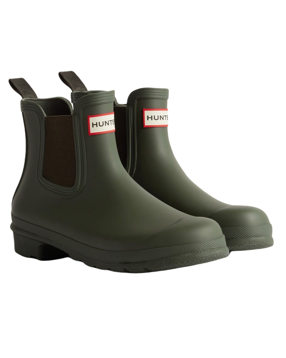 Dark Olive Coloured Hunter Womens Original Chelsea Boots on White Background
