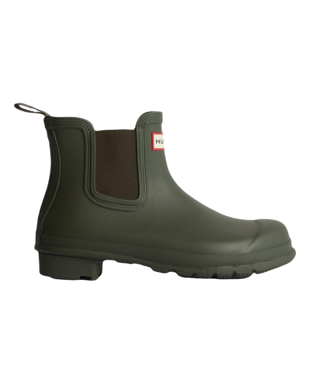 Dark Olive Coloured Hunter Womens Original Chelsea Boots on White Background
