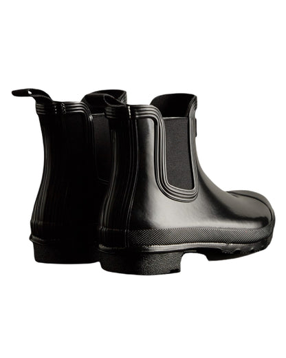 Black Coloured Hunter Womens Original Chelsea Gloss Boots on White Background
