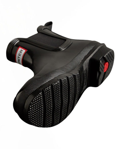 Black Coloured Hunter Womens Original Chelsea Gloss Boots on White Background
