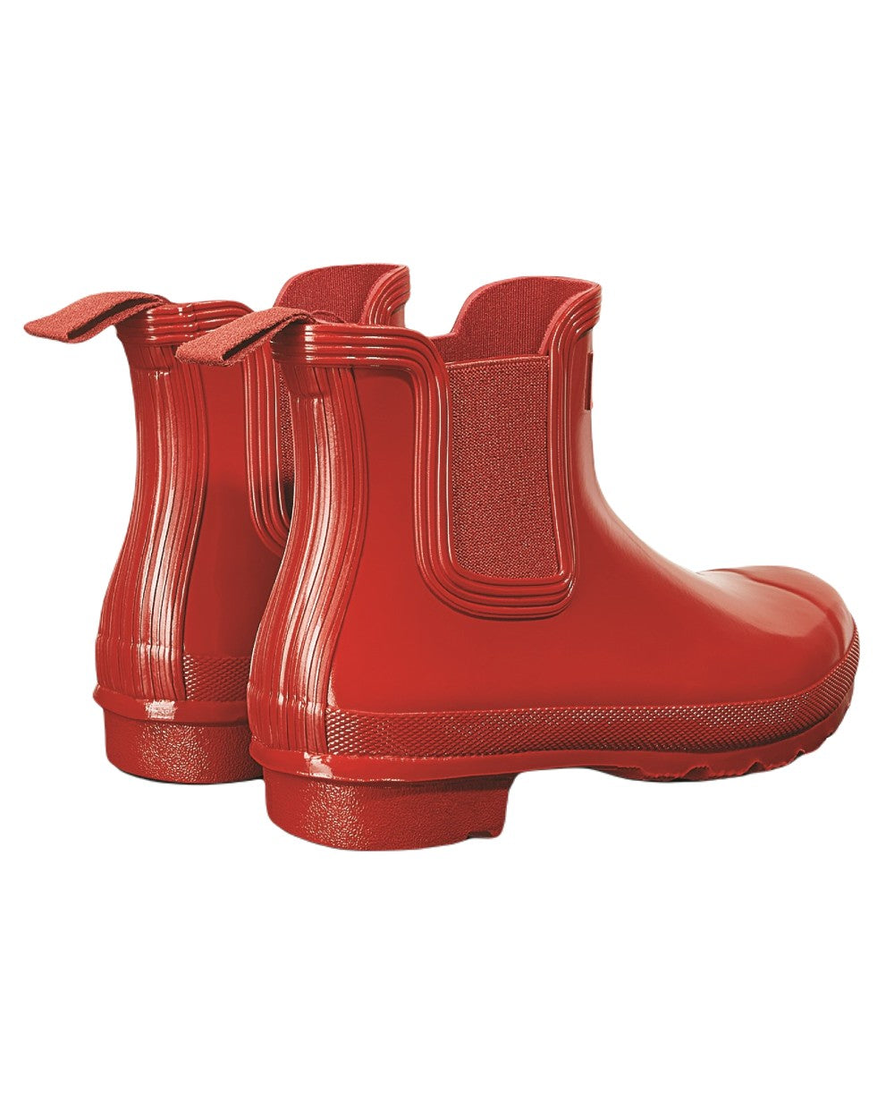 Military Red Coloured Hunter Womens Original Chelsea Gloss Boots on White Background

