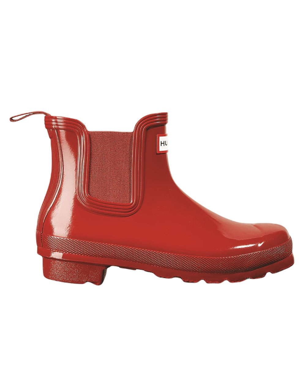 Military Red Coloured Hunter Womens Original Chelsea Gloss Boots on White Background
