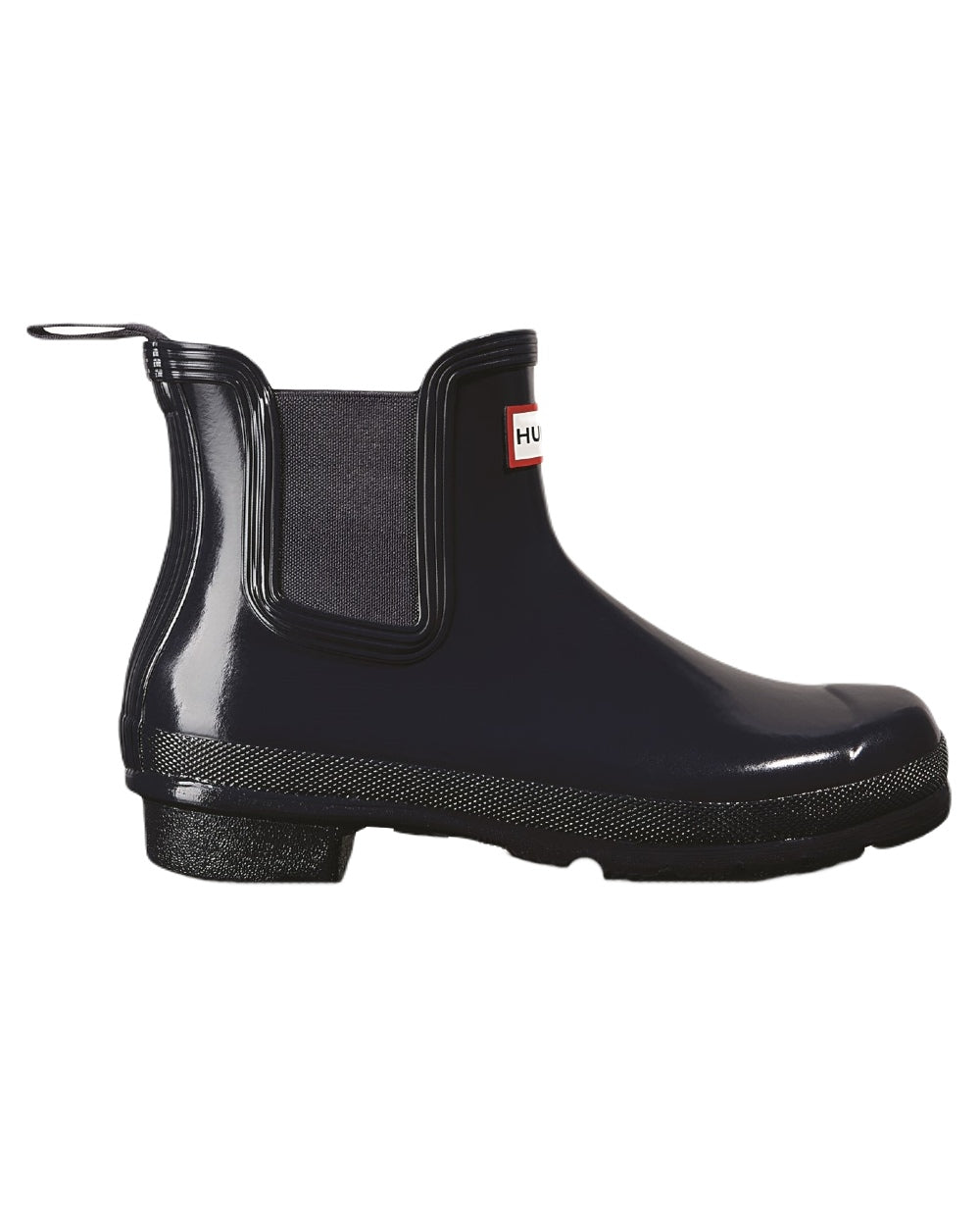 Navy Coloured Hunter Womens Original Chelsea Gloss Boots on White Background
