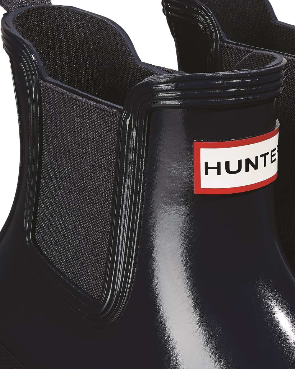 Navy Coloured Hunter Womens Original Chelsea Gloss Boots on White Background

