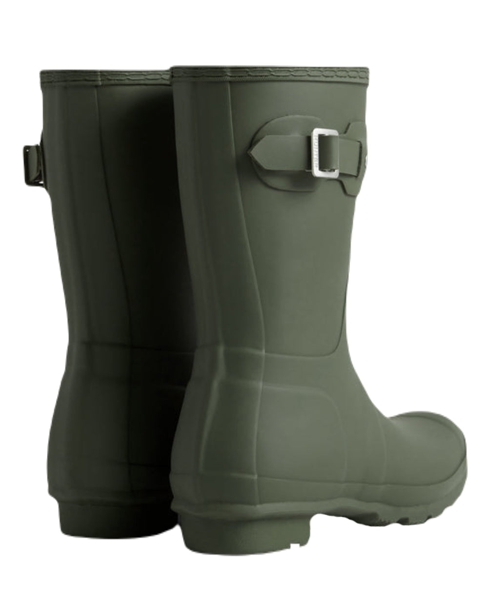 Dark Olive Coloured Hunter Womens Original Short Wellington Boots on White Background
