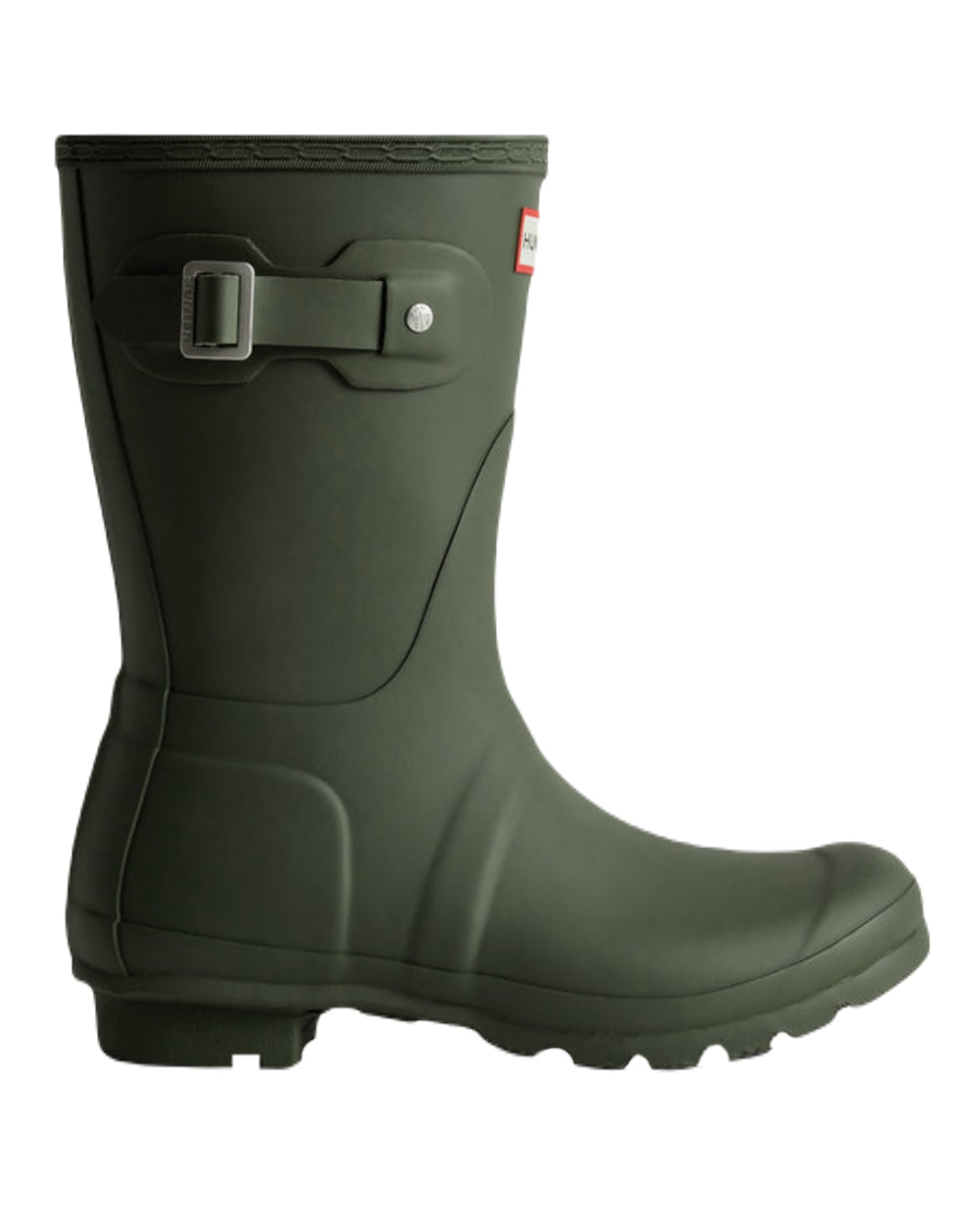 Dark Olive Coloured Hunter Womens Original Short Wellington Boots on White Background
