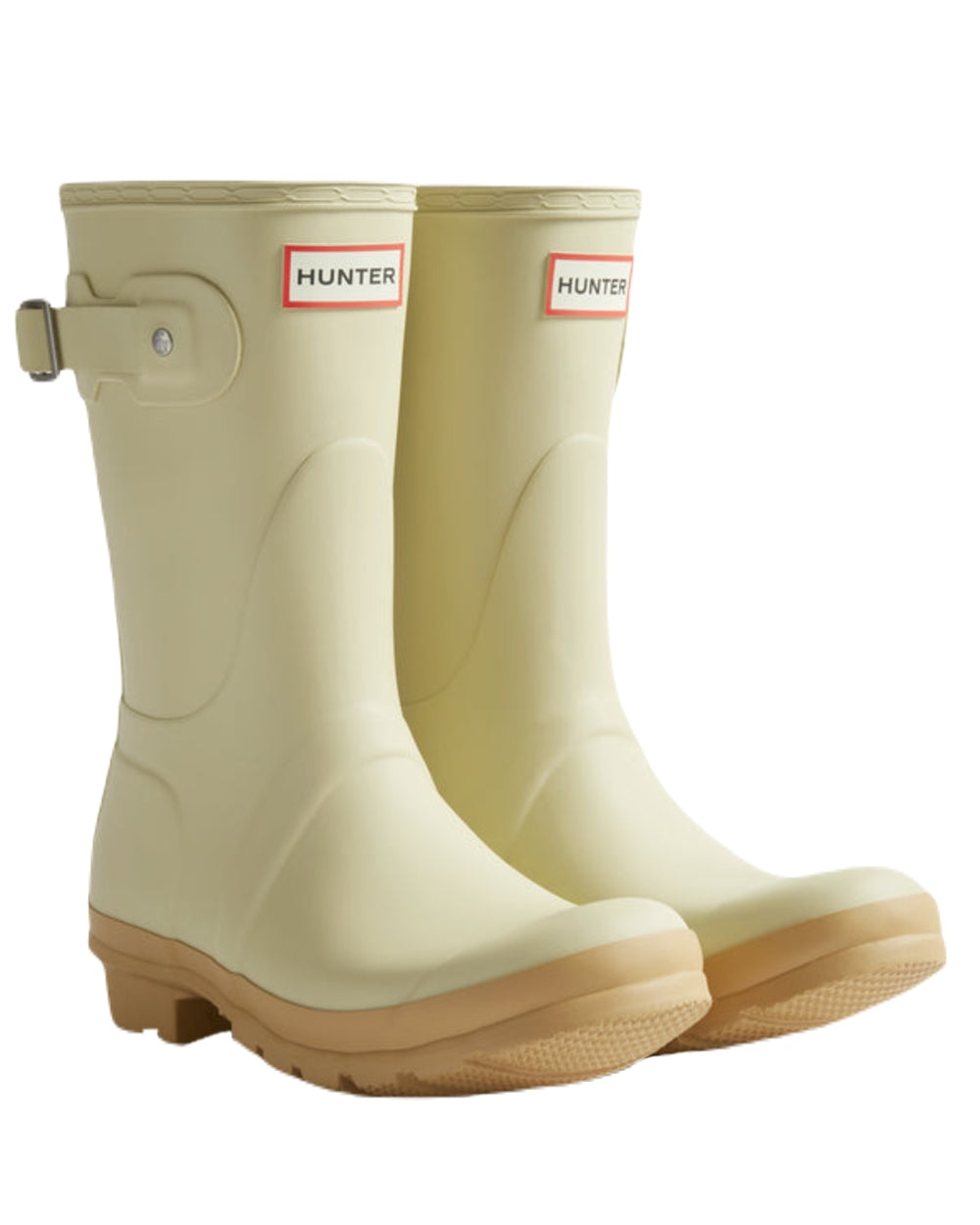 Gravel Biscuit Coloured Hunter Womens Original Short Wellington Boots on White Background
