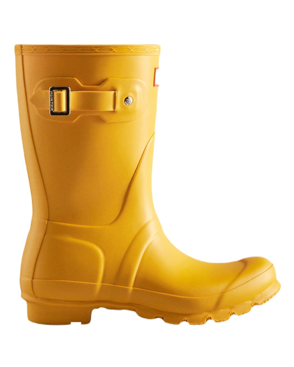 Yellow Coloured Hunter Womens Original Short Wellington Boots on White Background
